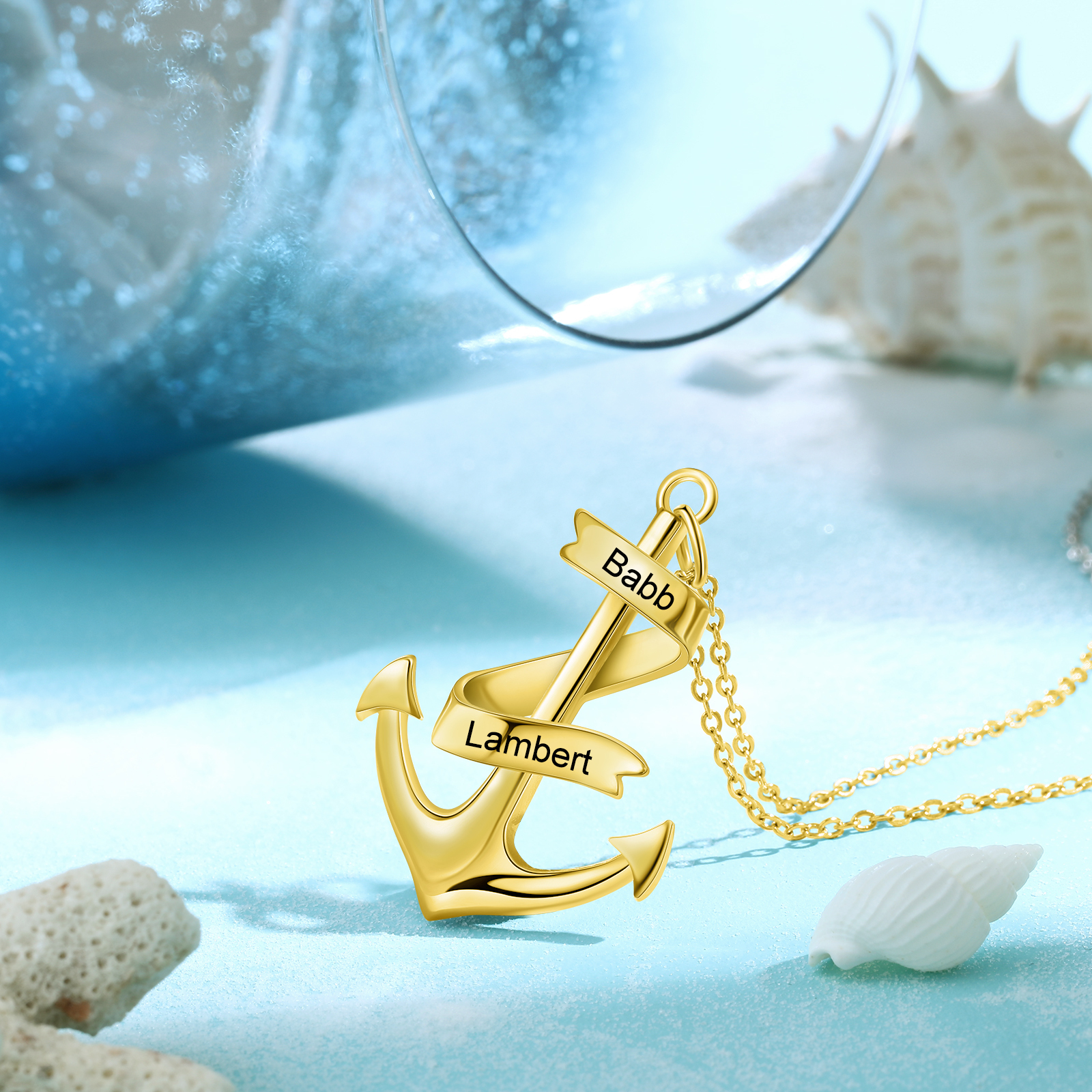 Personalised Pirate Ship Anchor Necklace Engrave 2 Names Necklace For Dad-Jessemade AU