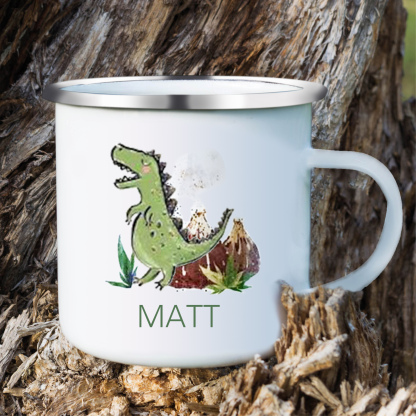 Personalised Enamel Mug Customised Name Dinosaur Cup Camping Mug Birthday Gift for Kids - Tyrannosaurus Rex-Jessemade AU