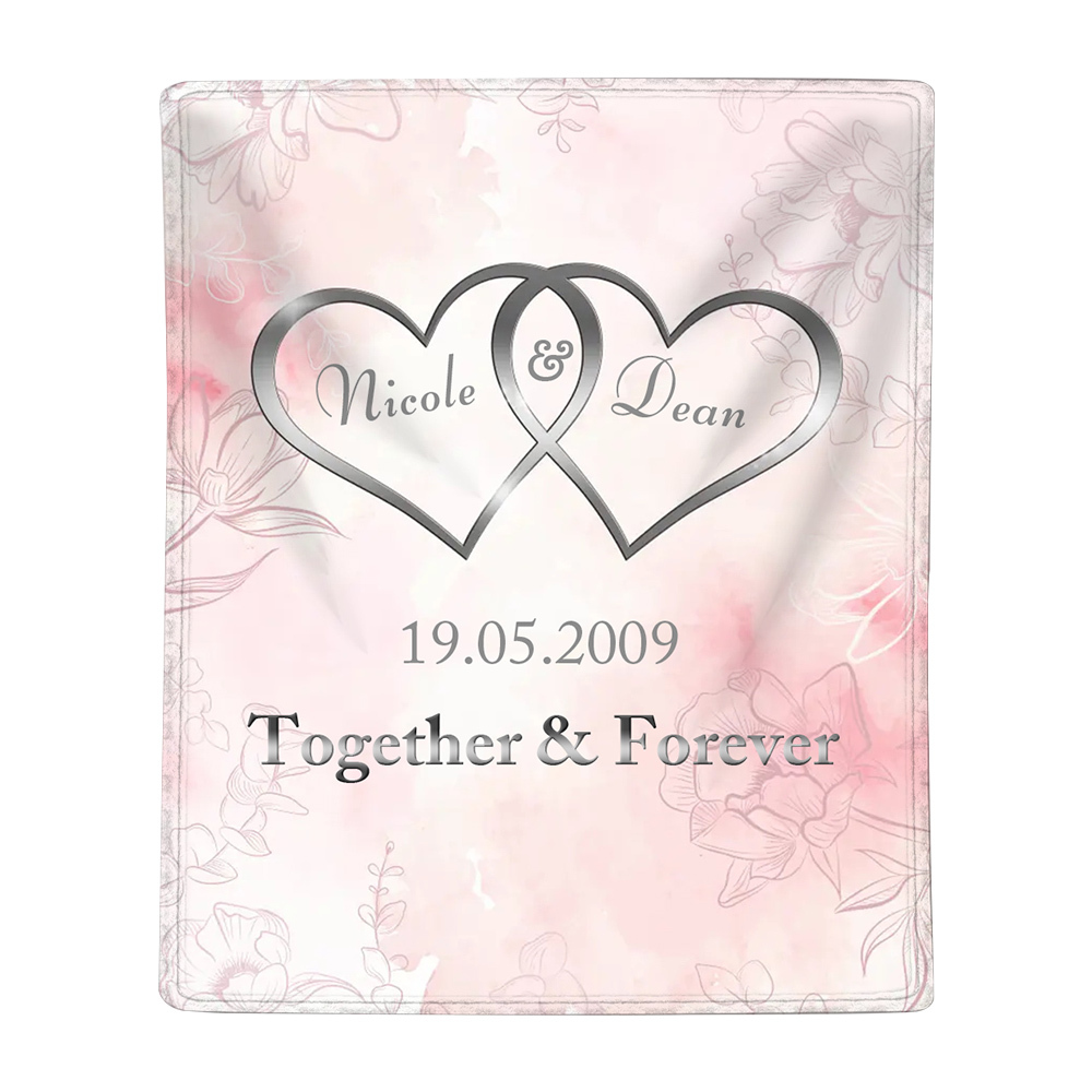 Pink Personalised Couple Blanket Customised 2 Names & Date & Text Blanket Heart Valentine's Day Gifts for Him/Her-Jessemade AU