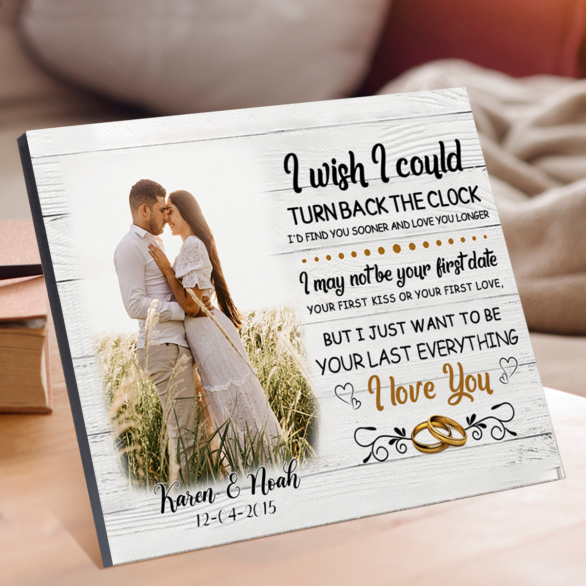 Personalised Wooden Plaque Custom 2 Texts & Photo Picture Board Ornaments Couple Gifts - I Wish I Could Turn Back The Clock-Jessemade AU