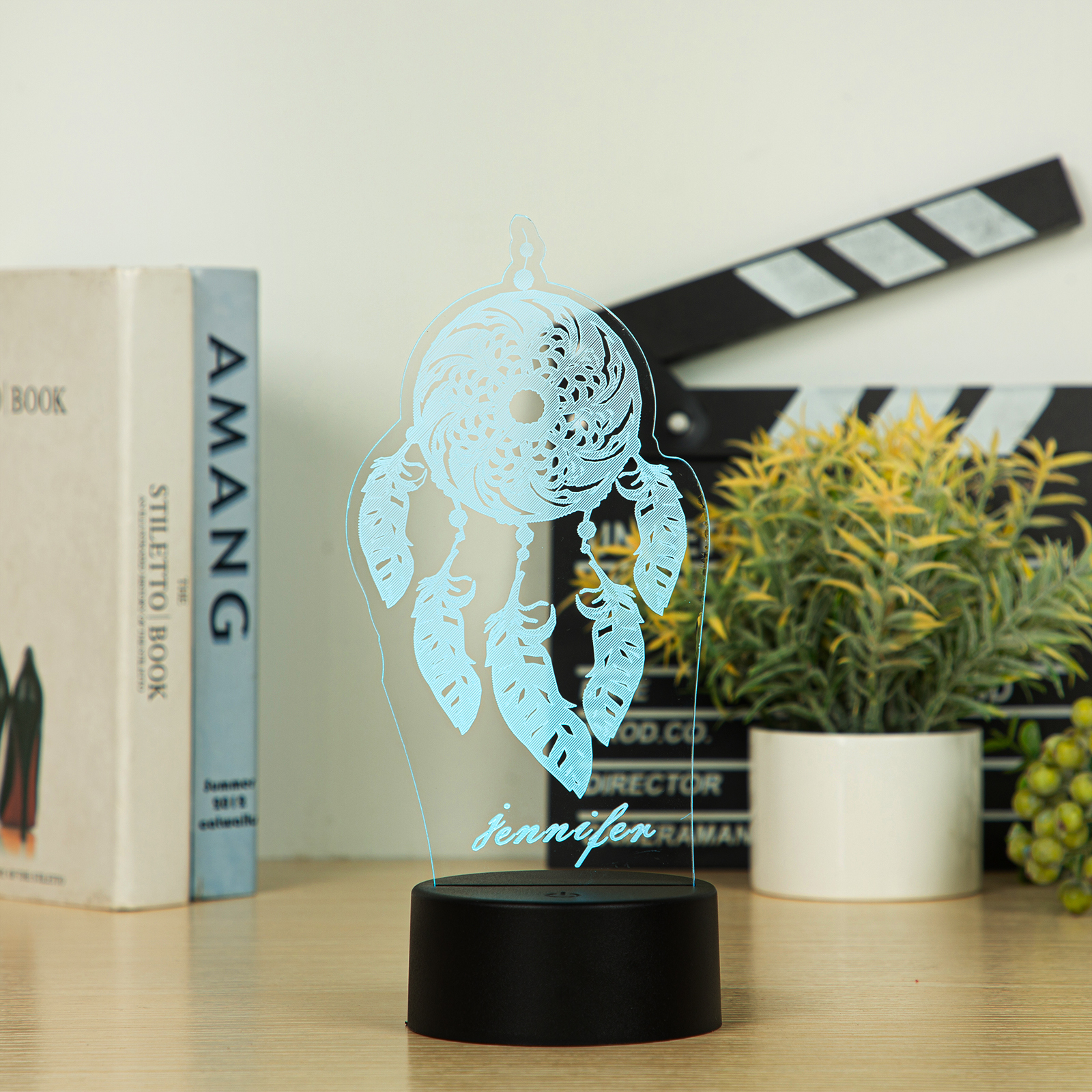 Personalised Dreamcatcher Name Night Light Engraved Wooden Lamp-Jessemade AU