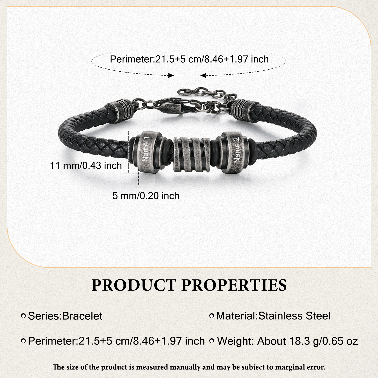 Personalised Men's Leather Bracelet Engraved 2 Names Adjustable Bracelet Vintage Gift for Him-Jessemade AU