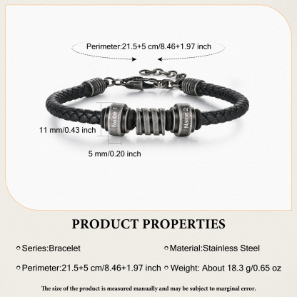 Personalised Men's Leather Bracelet Engraved 2 Names Adjustable Bracelet Vintage Gift for Him-Jessemade AU