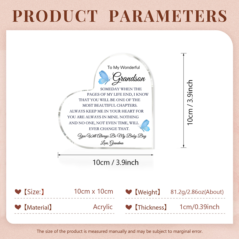 To My Granddaughter Acrylic Heart Keepsake To My Grandson Heart Ornament - You Will Always Be My Baby Girl/Boy-Jessemade AU