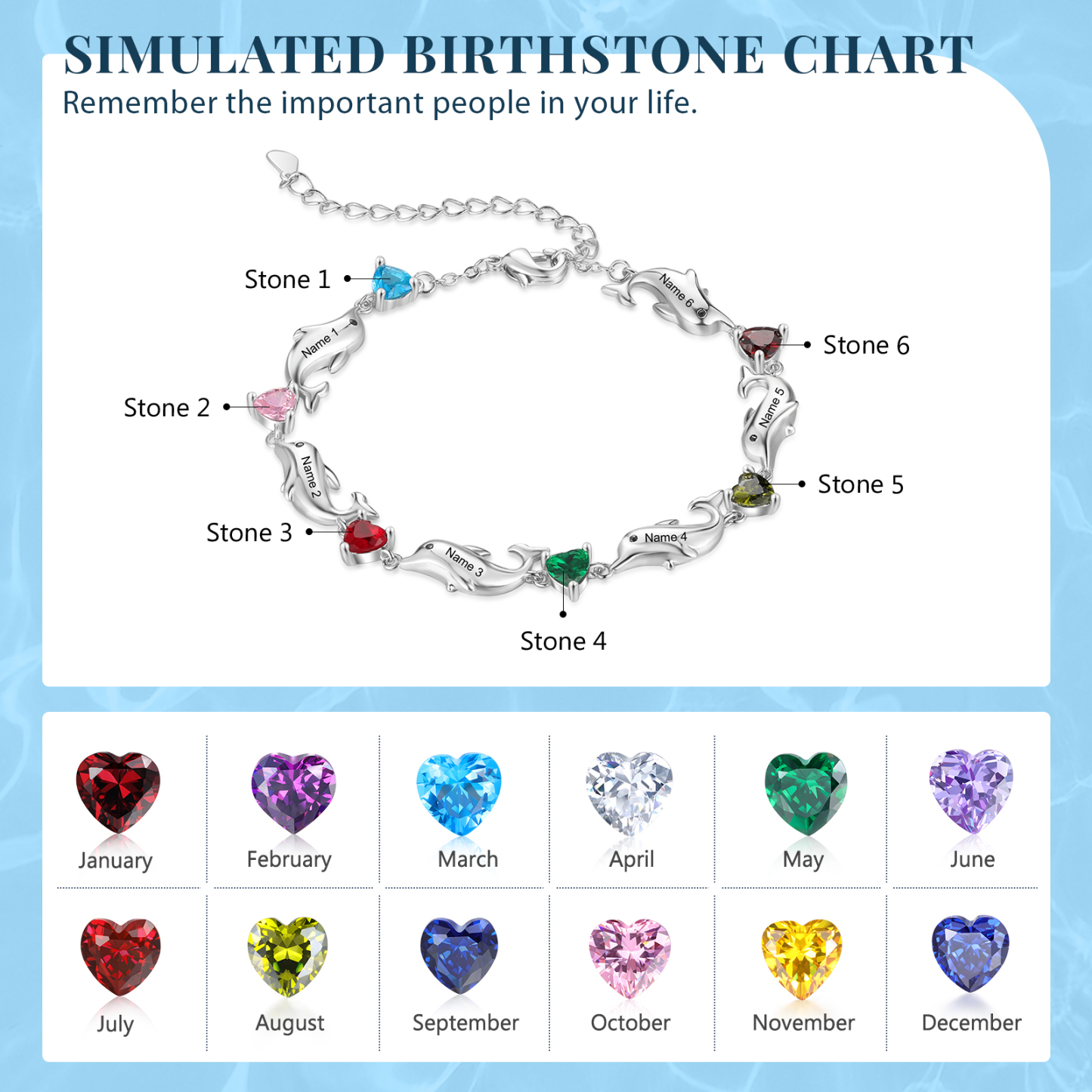 Personalised Dolphin Birthstone Bracelet Custom 6 Names & Birthstones Creative Gifts For Her-Jessemade AU