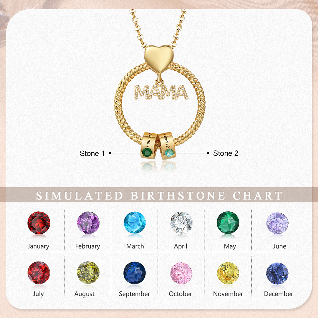 2 Names - Personalised Mama Circle Pendant Necklace Custom Names & Birthstones Necklace Mother's Day Gifts-Jessemade AU