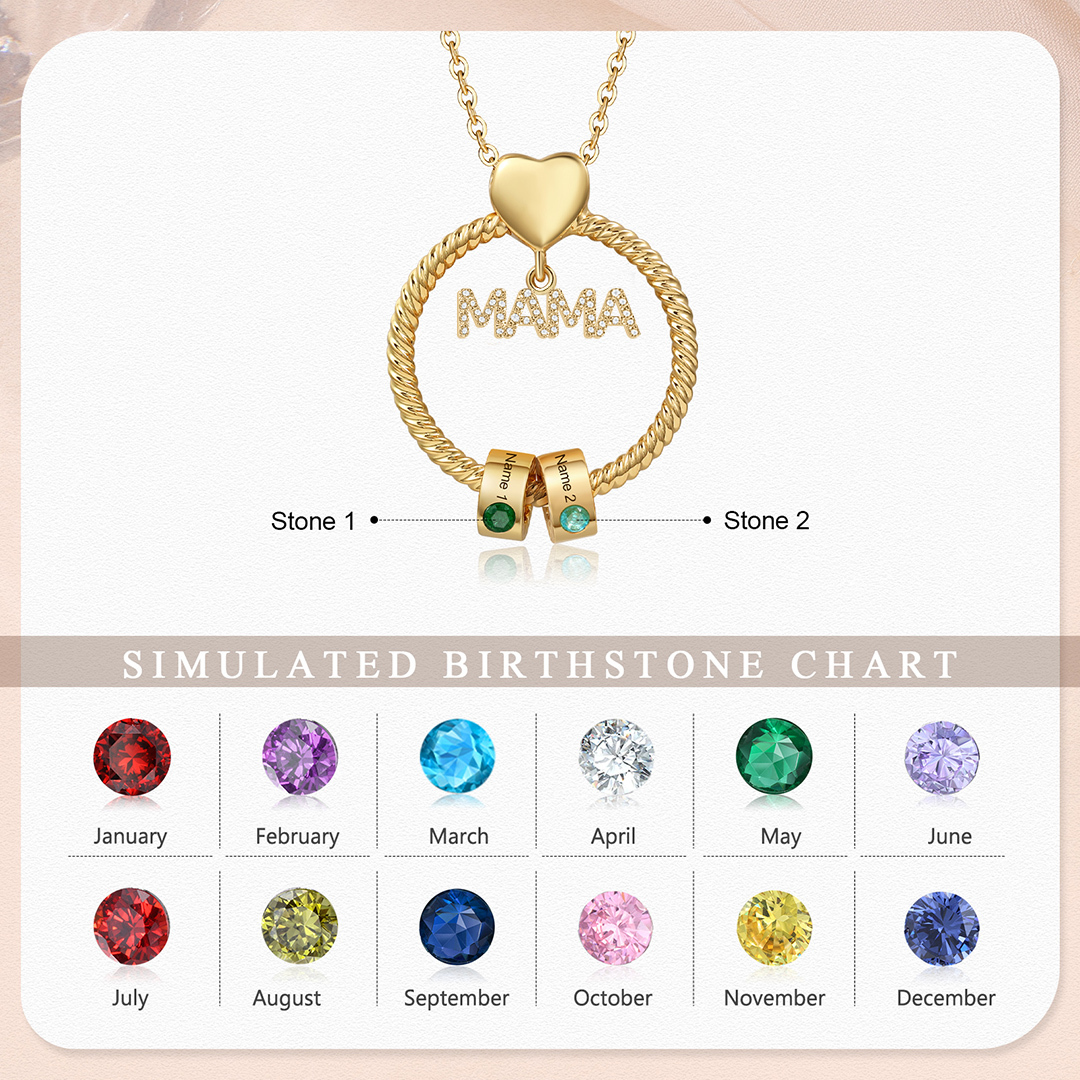 2 Names - Personalised Mama Circle Pendant Necklace Custom Names & Birthstones Necklace Mother's Day Gifts-Jessemade AU
