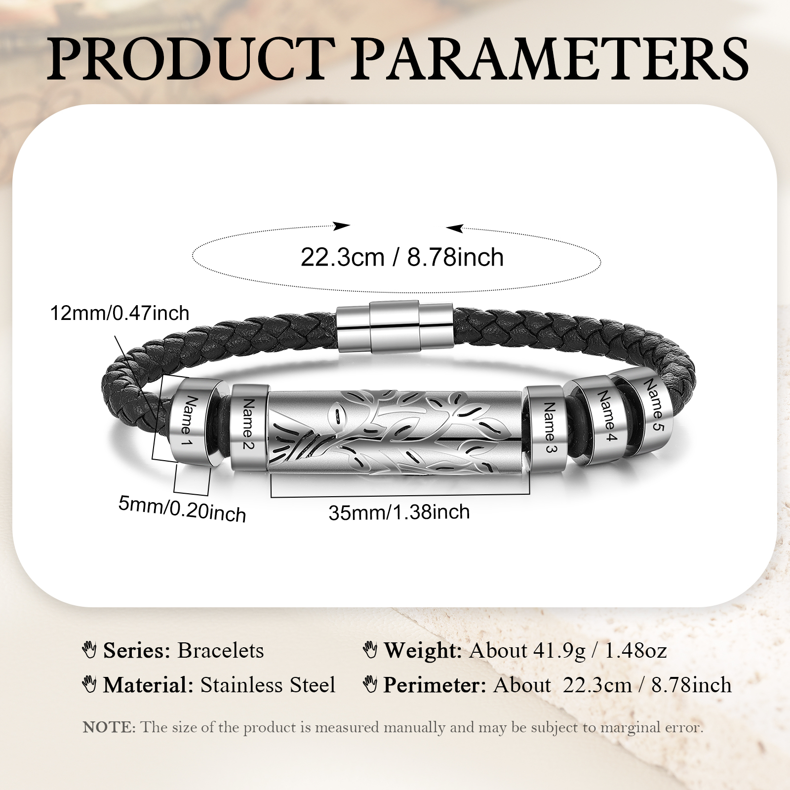 Personalised Men Leather Braided Bracelet Custom 5 Names Bracelet For Him-Jessemade AU