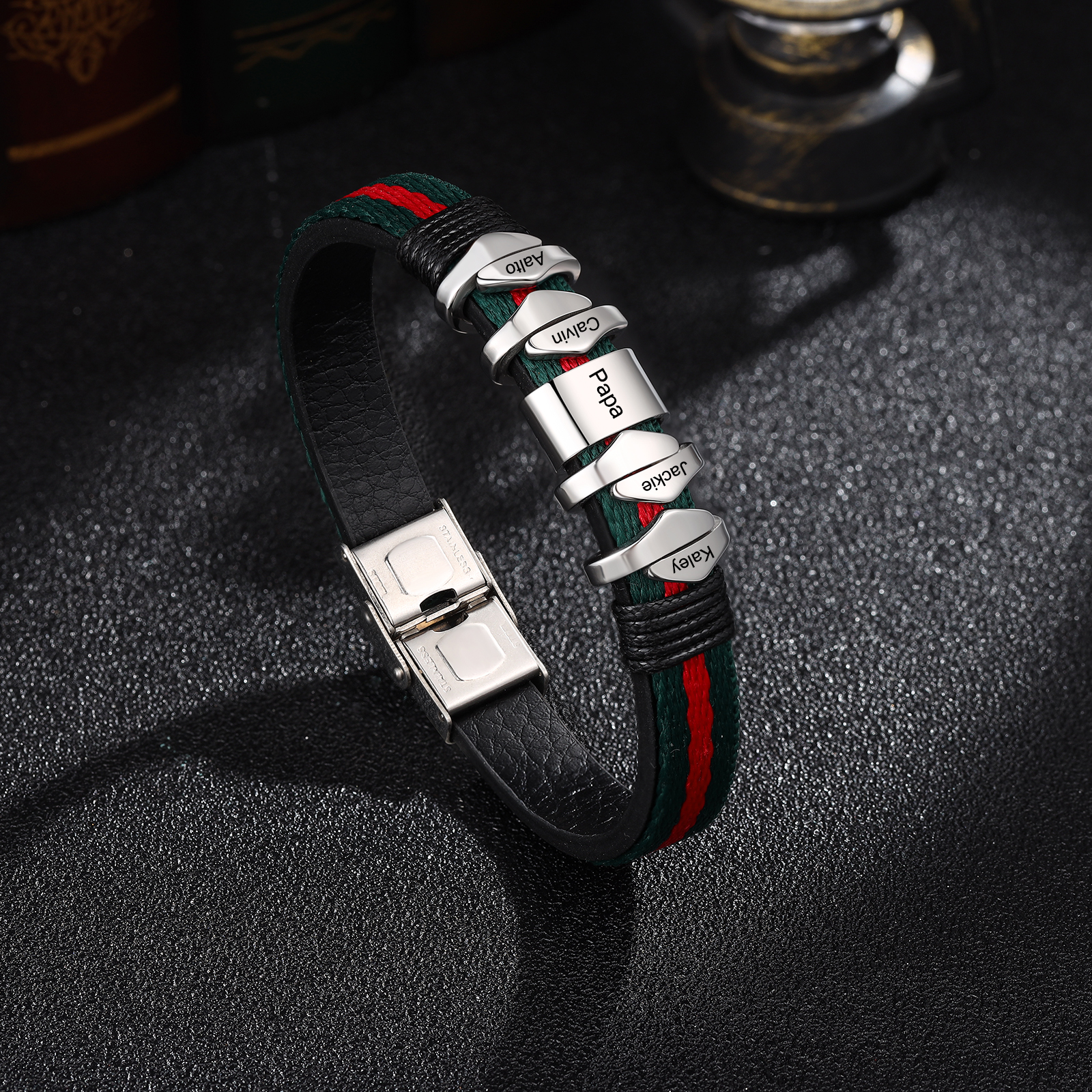 Personalised Leather Bracelet Engrave 4 Names & Text Mens Bracelet Father's Day Gifts-Jessemade AU