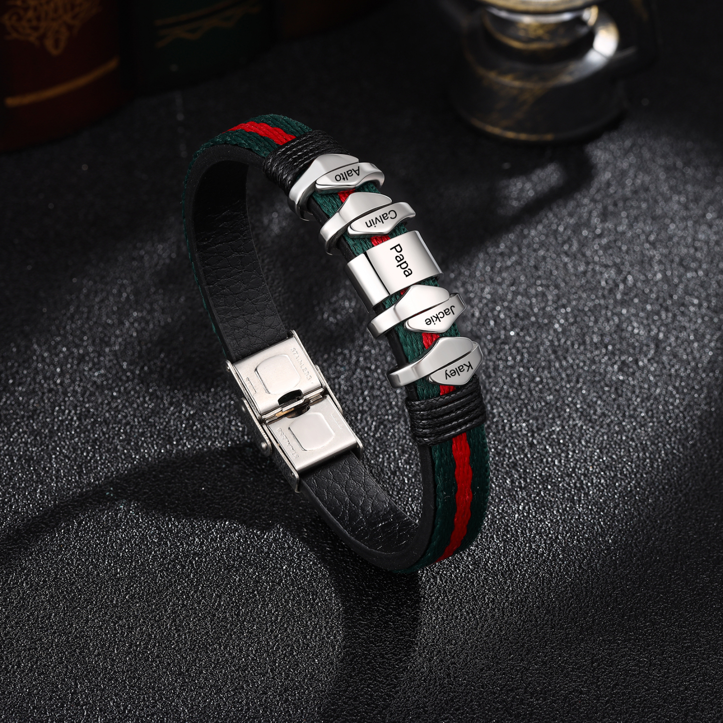 Personalised Leather Bracelet Engrave 4 Names & Text Mens Bracelet Father's Day Gifts-Jessemade AU