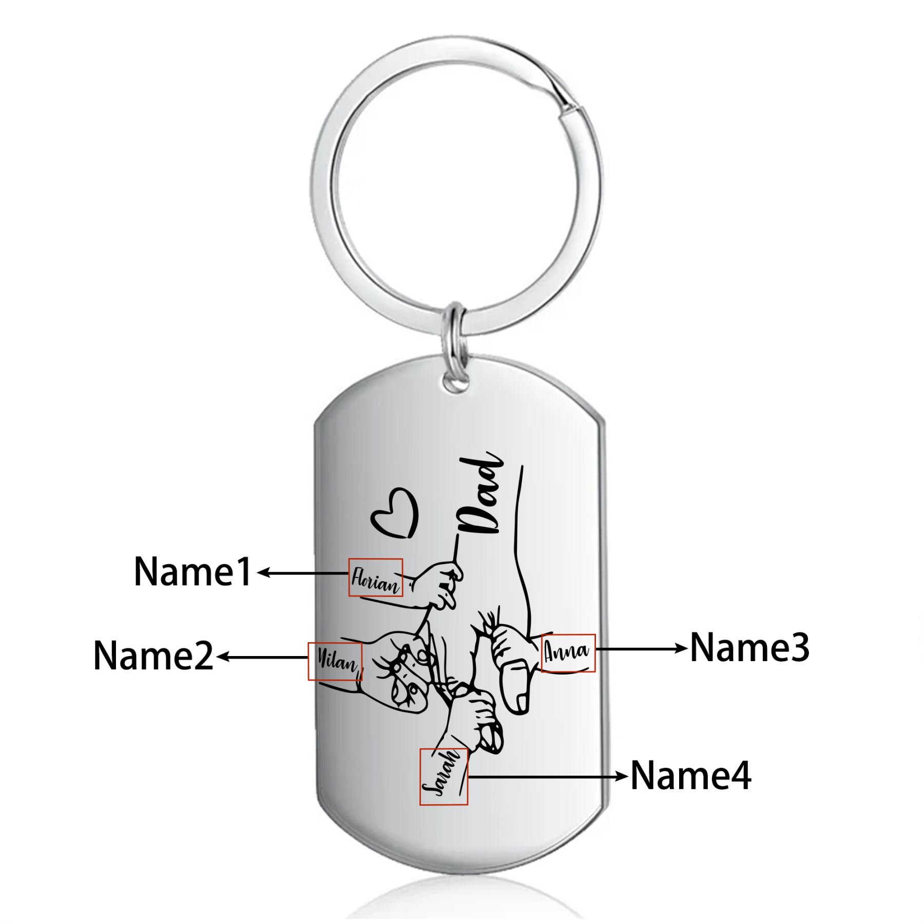 4 Names - Personalised Name Keychain Holding Hands Keychain Father's Day Gifts For Dad-Jessemade AU