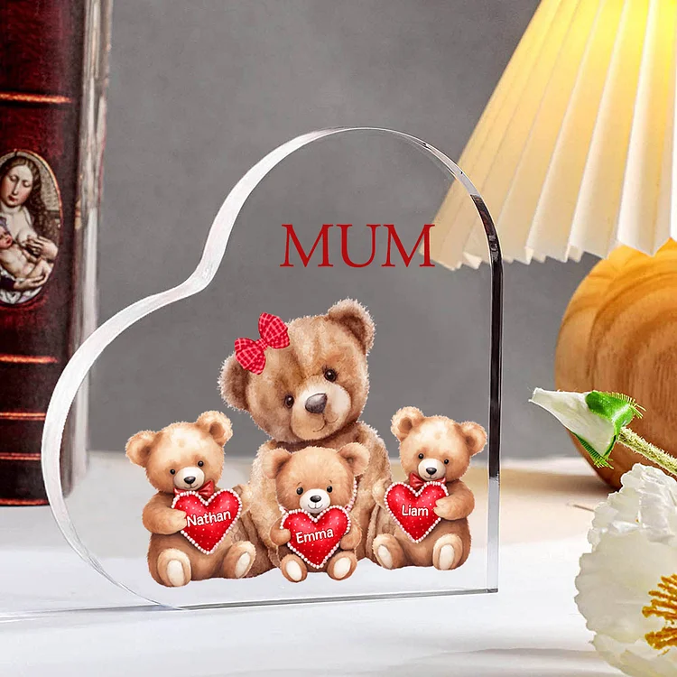 3 Names - Personalised Acrylic Heart Keepsake Custom Text Teddy Bear Ornaments Gifts for Grandma/Mother-Jessemade AU