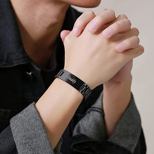 Personalised Men's Bracelet Custom Name and Text Wristband Initial ID Bar Bangle Gifts For Men-Jessemade AU