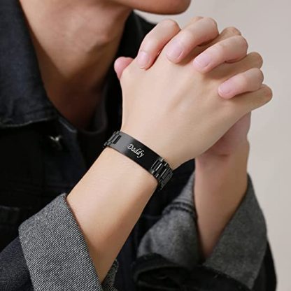 Personalised Men's Bracelet Custom Name and Text Wristband Initial ID Bar Bangle Gifts For Men-Jessemade AU