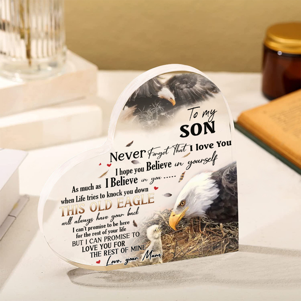 To My Son Acrylic Heart Keepsake Mum to Son Heart Ornament - This Old Eagle Will Always Have Your Back-Jessemade AU