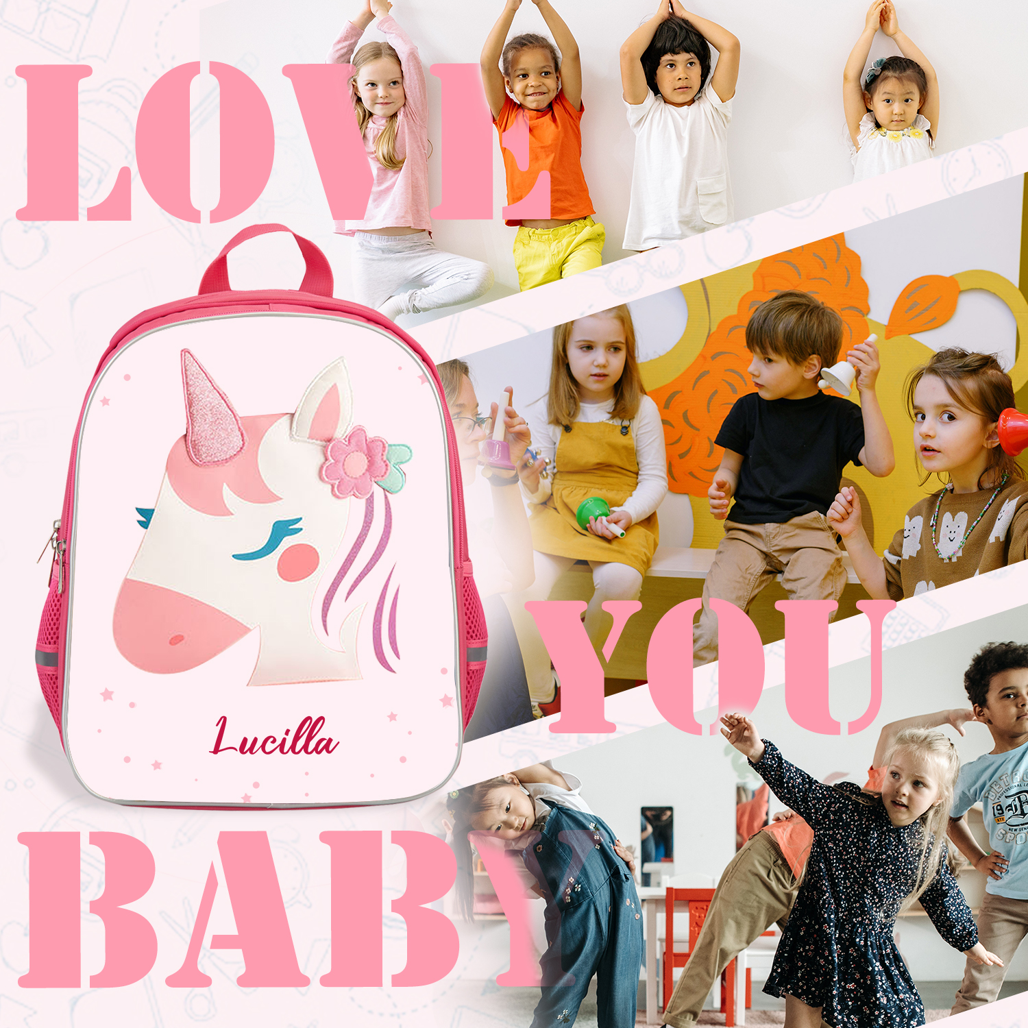 Girls Backpack for School Custom Name Unicorn Backpack Kids Travel Day Bag-Jessemade AU