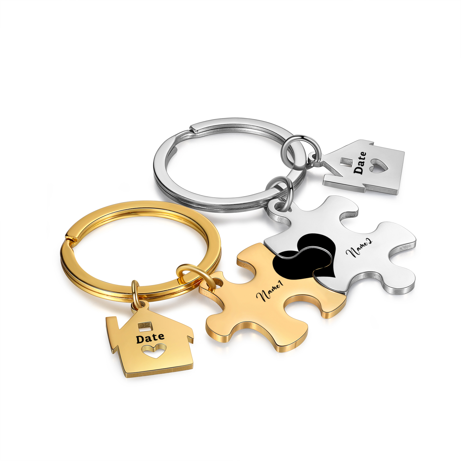 2 PCS Couple Keychain Set Custom 2 Names & Date Keyring Puzzle Keychain Valentine's Day Personalised Gift for Him/Her-Jessemade AU