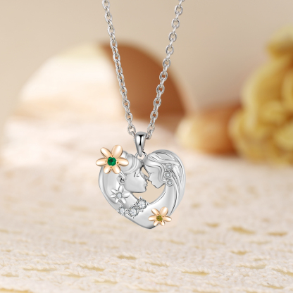 Mother and Daughter Necklace Heart Flower Pendant Necklace for Her-Jessemade AU