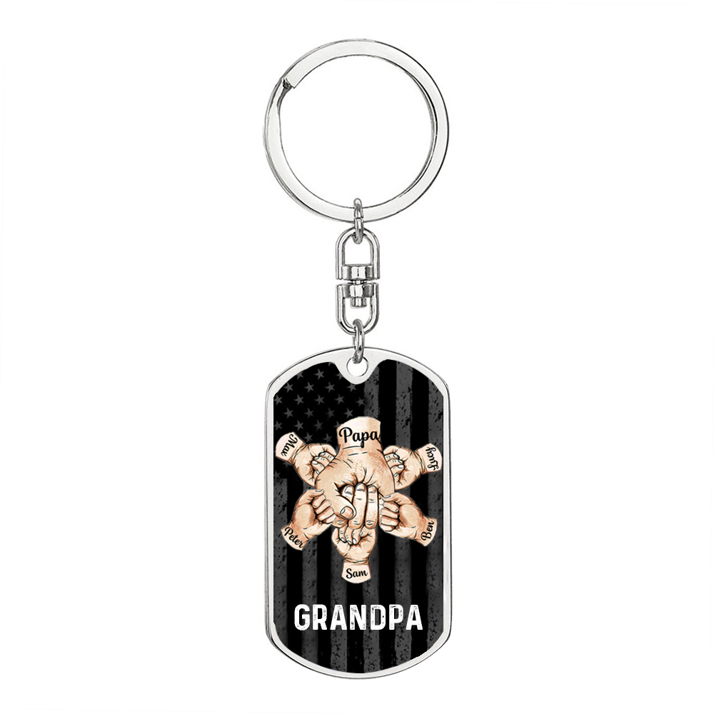 Custom Fist Bump Keychain Engrave 6 Names For Father/Grandpa-Jessemade AU