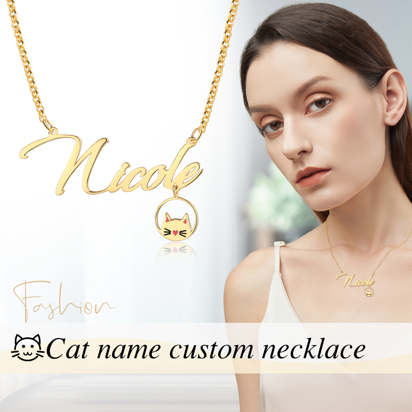 Personalised Cat Necklace Custom 1 Name Necklace Gift For Women-Jessemade AU