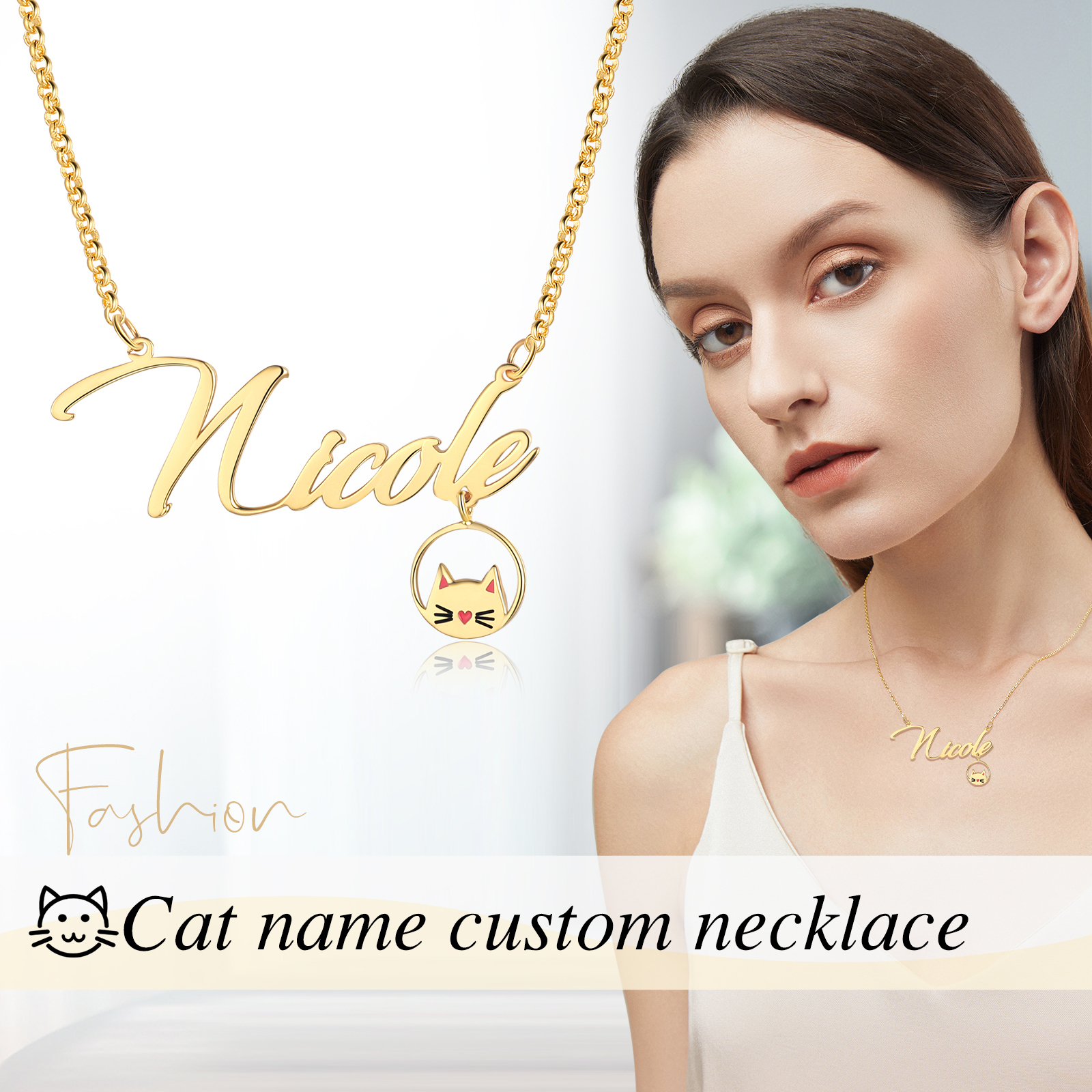 Personalised Cat Necklace Custom 1 Name Necklace Gift For Women-Jessemade AU