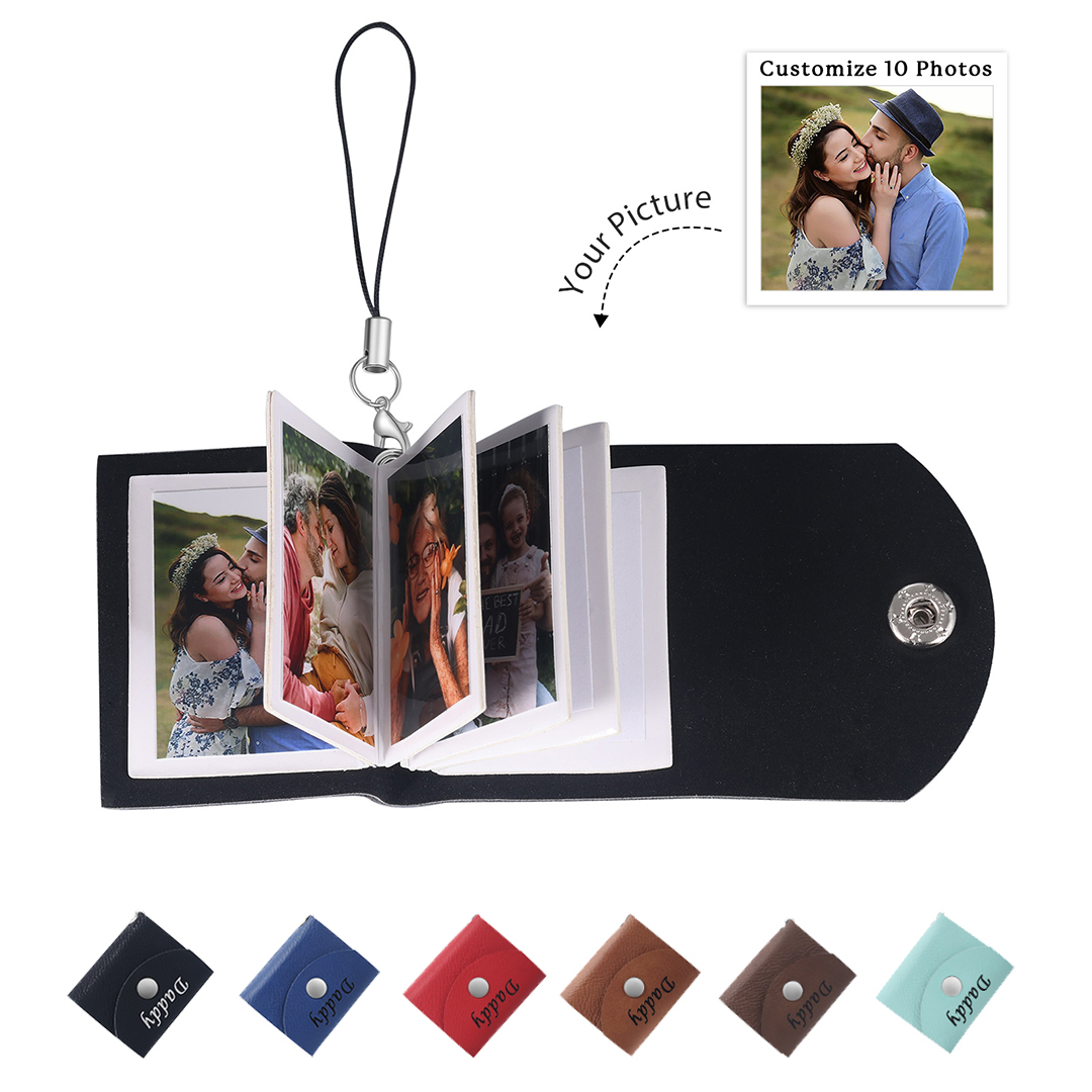 10 Photos - Personalised Mini Album Keychain Customised Photo & Name Leather Keychain Romantic Gift for Her-Jessemade AU