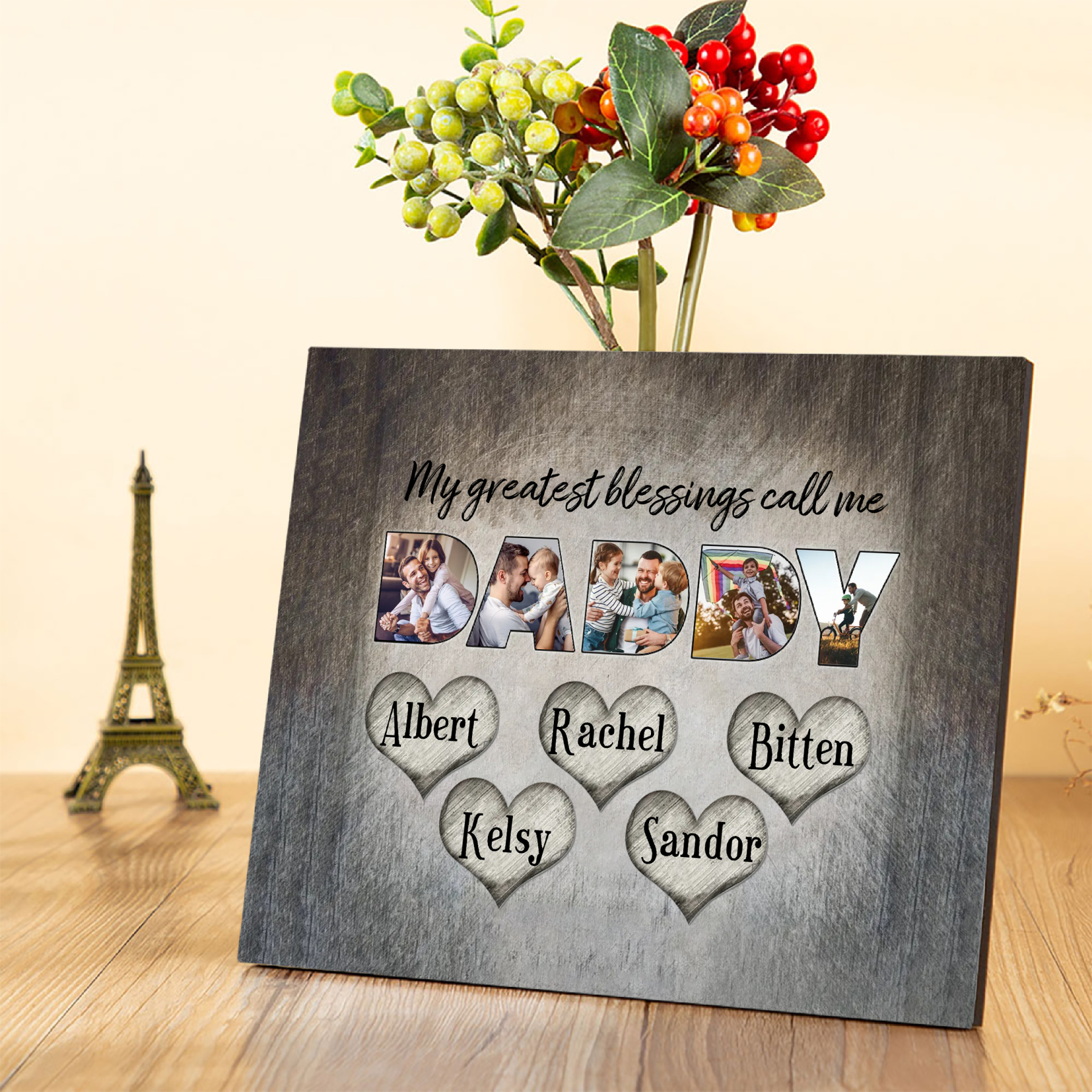 My Greatest Blessing Call Me Daddy Personalised Photo Frame Wood Signs Engrave 5 Names-Jessemade AU