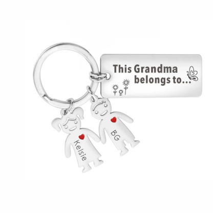 Personalised Family Keychain with 2 Kid Charms Engrave Names-Jessemade AU