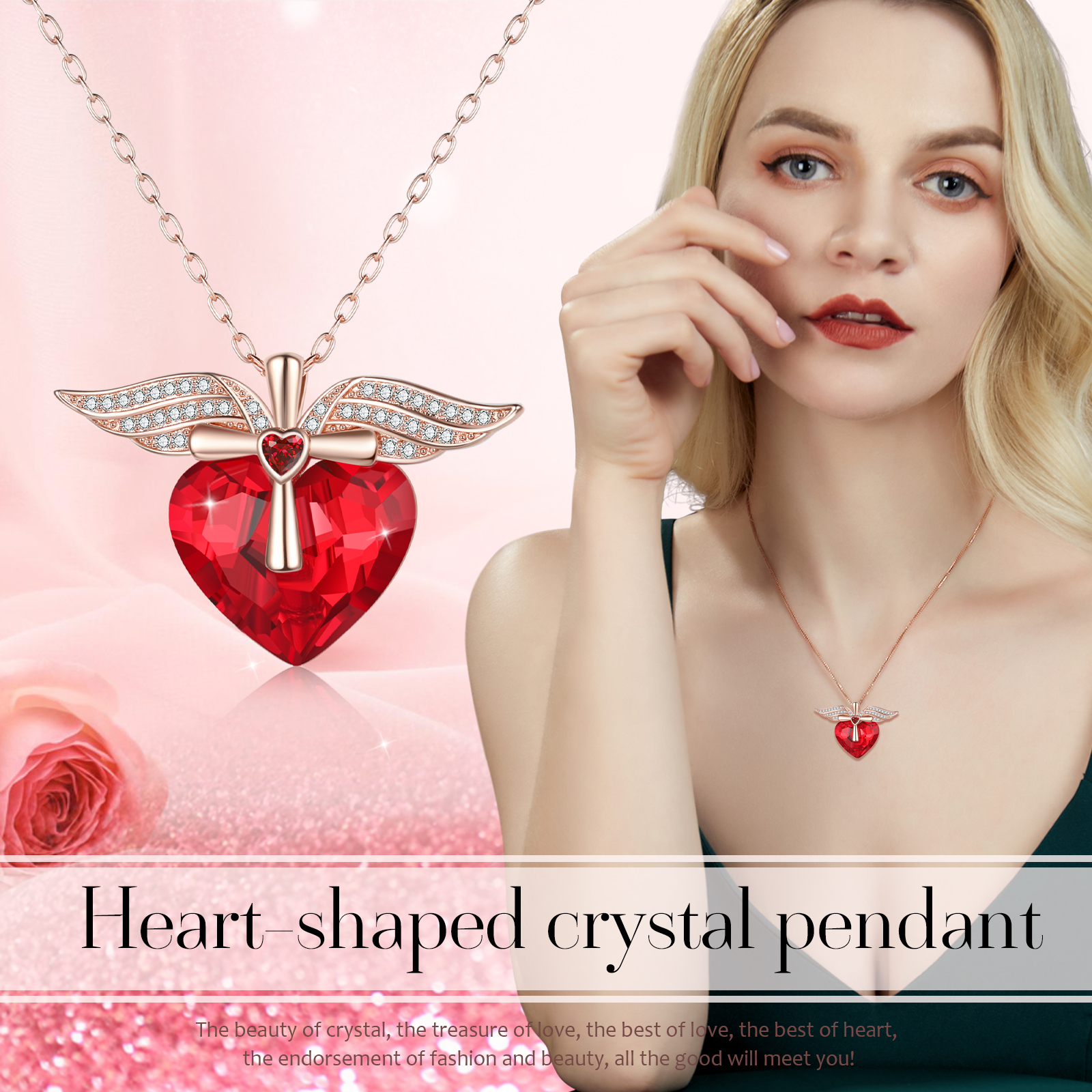 Heart-shaped Crystal Necklace Birthstone Necklace Gifts For Her-Jessemade AU
