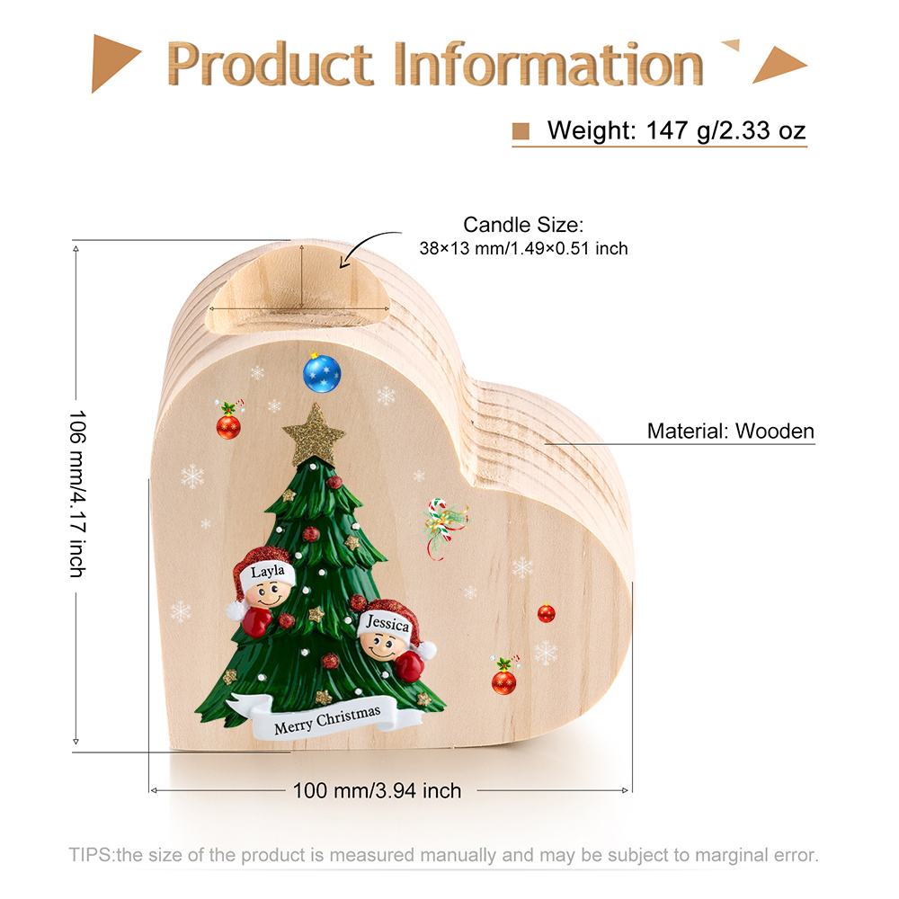 Heart-Shaped Christmas Candle Holder Engraved 2 Names Christmas Tree Candlesticks Personalised Gift for Family-Jessemade AU