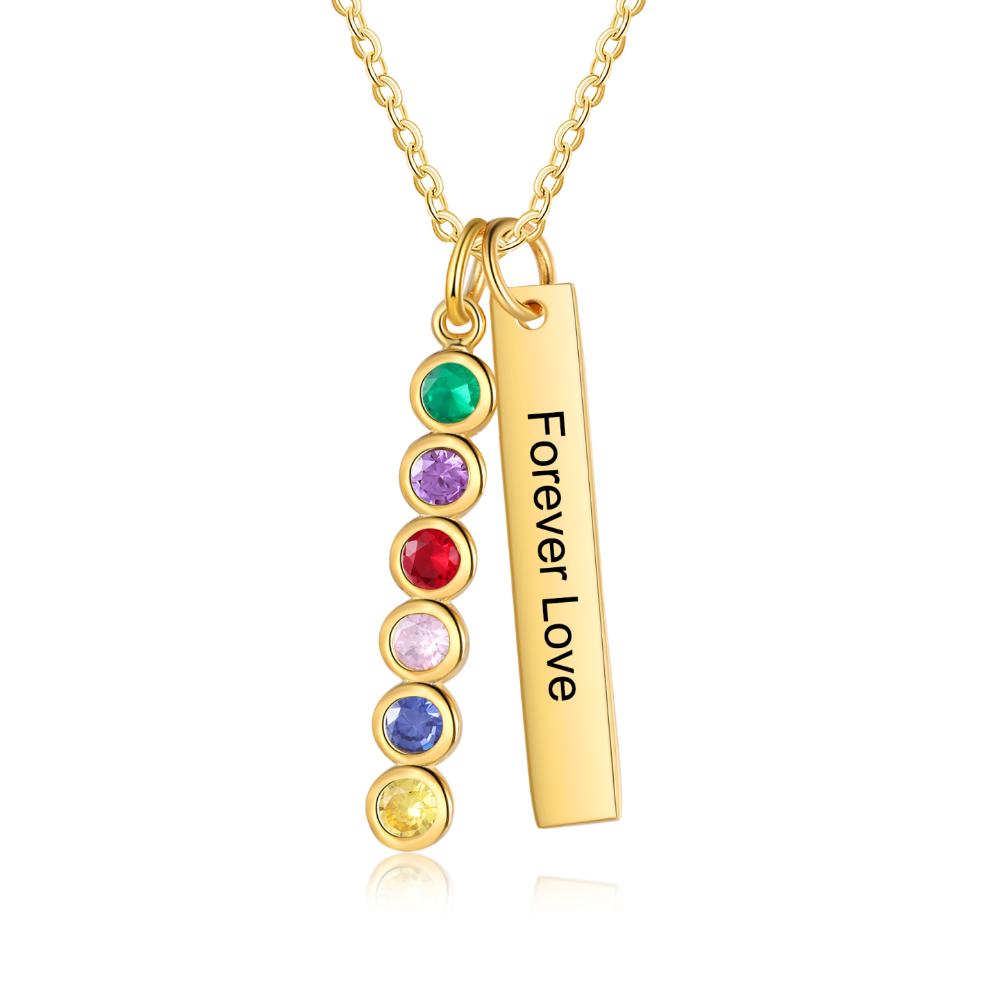 Personalised Bar Pendant Necklace Custom 6 Birthstones & 1 Text Necklace Birthday Gift for Her-Jessemade AU