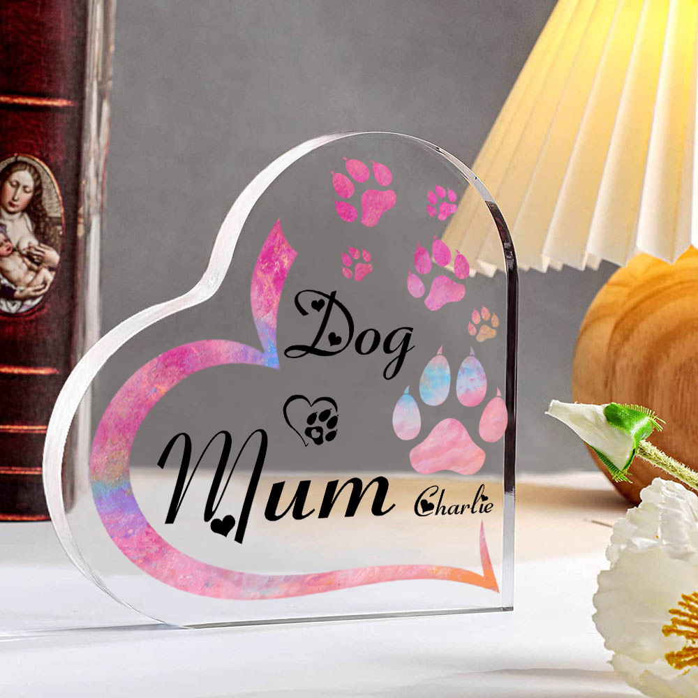 Personalised Acrylic Heart Keepsake Custom 1 Name Dog Footprints Ornaments Gifts for Mum-Jessemade AU