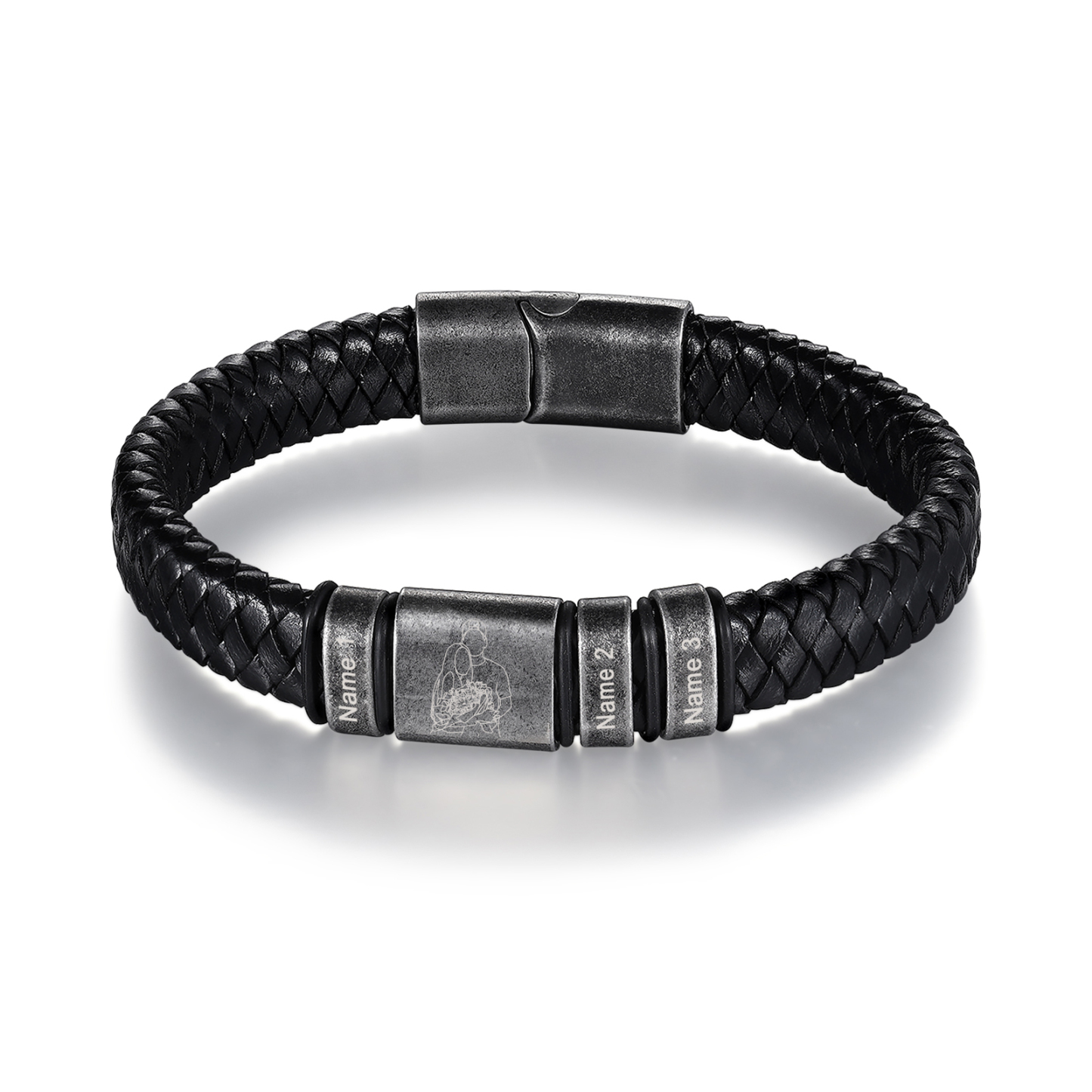 3 Names - Personalised Men's Leather Braided Bracelet Custom Name & Photo Bracelet Vintage Gift for Him-Jessemade AU