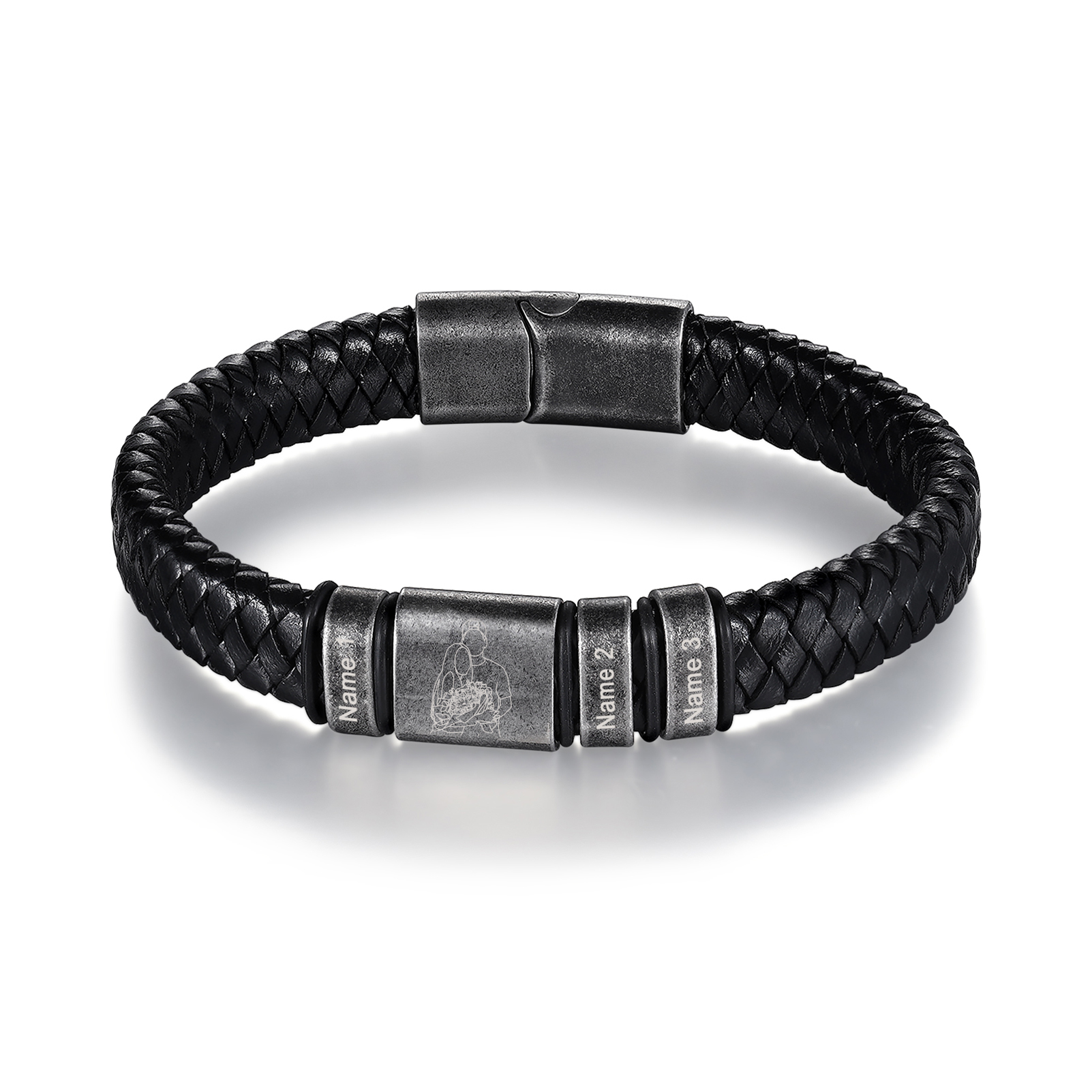 3 Names - Personalised Men's Leather Braided Bracelet Custom Name & Photo Bracelet Vintage Gift for Him-Jessemade AU