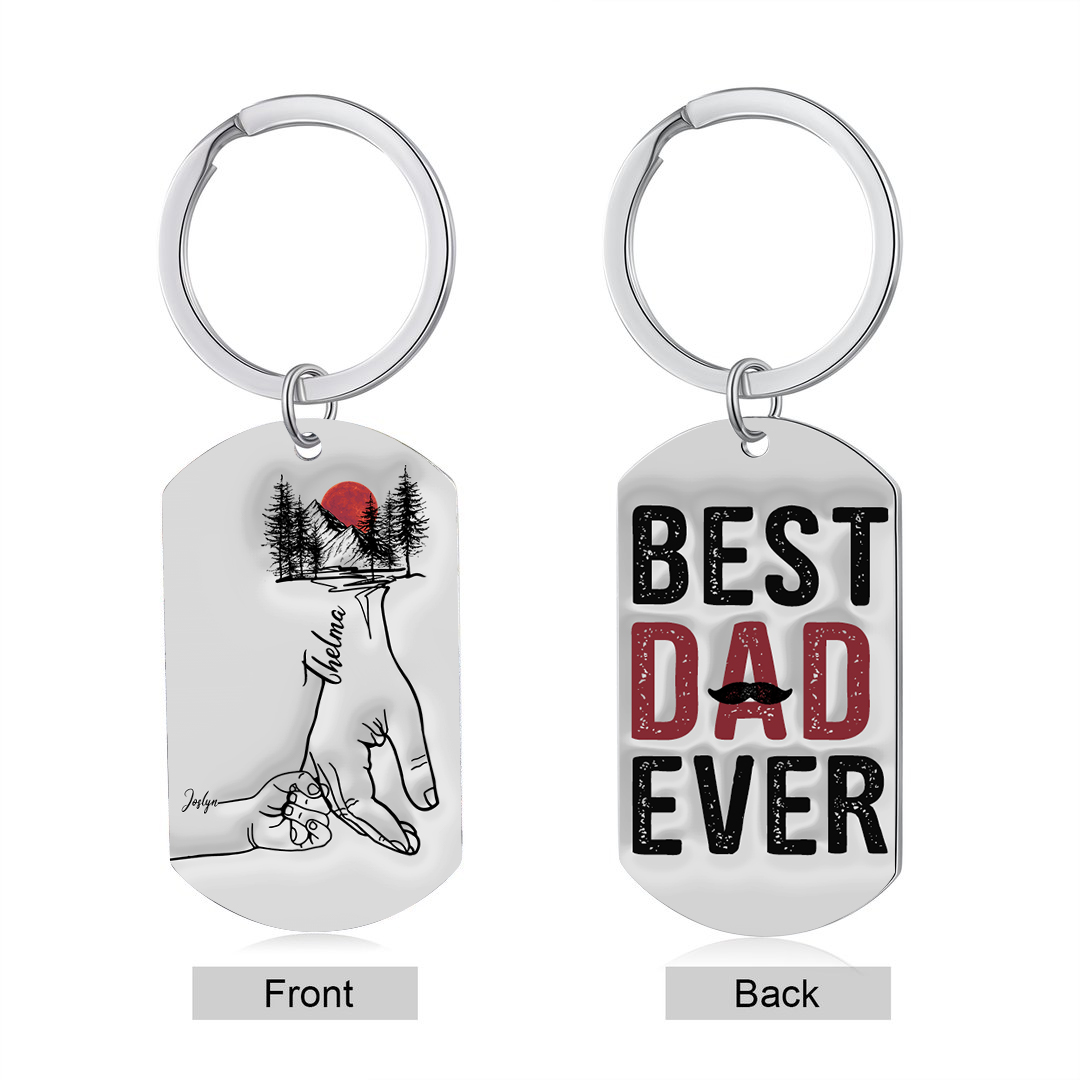 Best Dad Ever - Personalised 2 Names Holding Hands Keychain Custom Family Keychain Father's Day Gifts-Jessemade AU