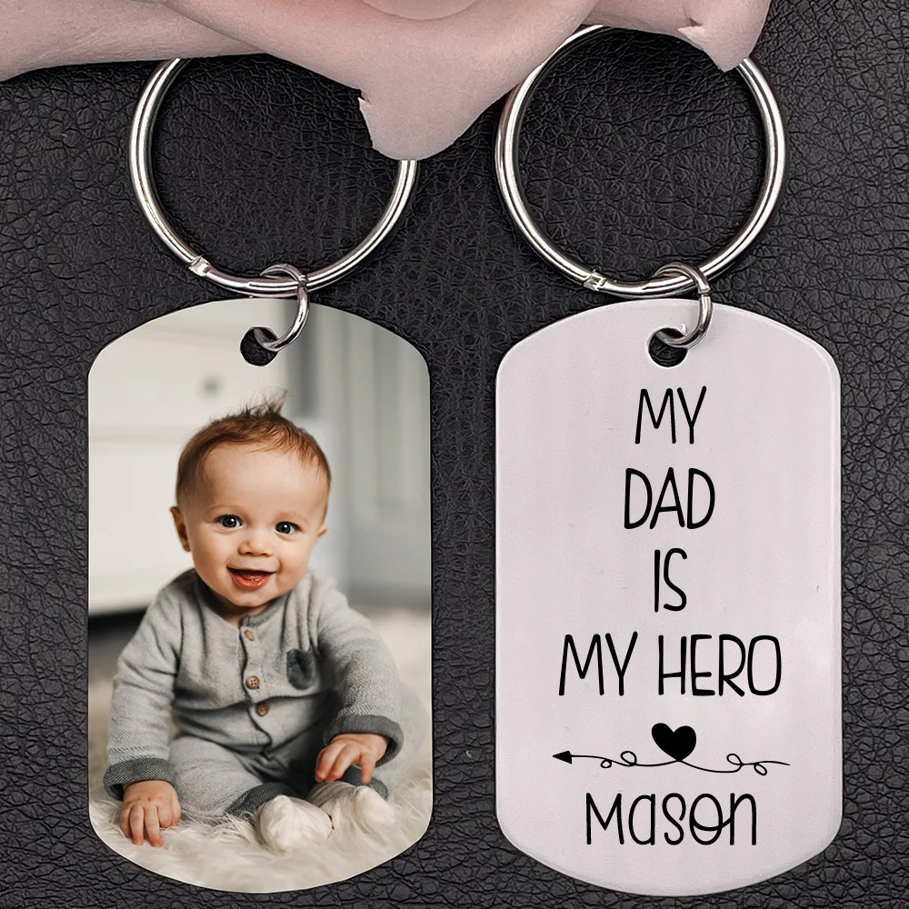Customised Photo Keychain Engrave Name Father Keychain - My Dad is My Hero-Jessemade AU