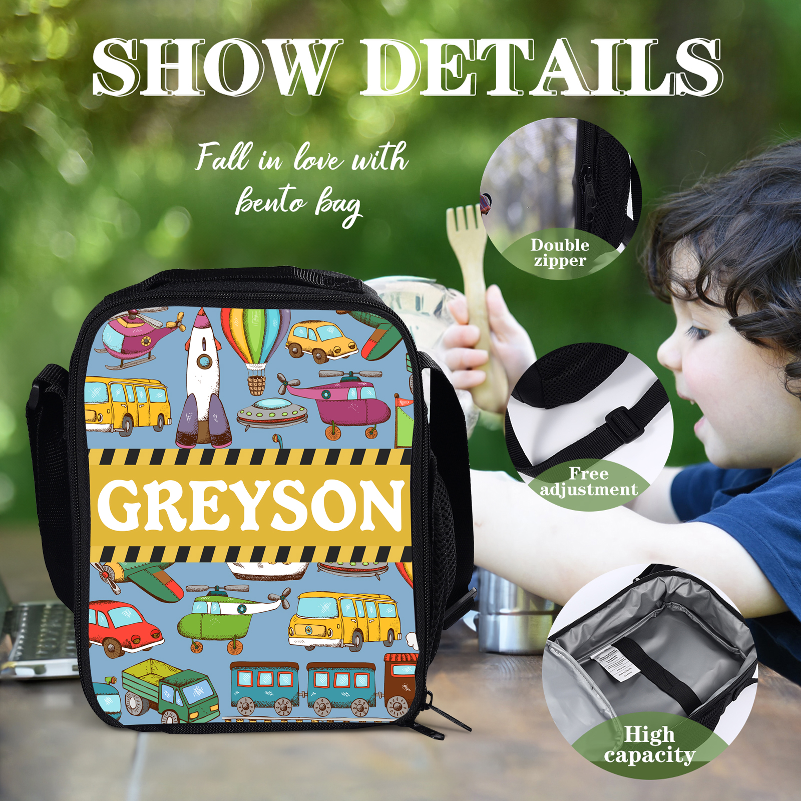 Custom Name Lunch Bag Personalised Cars Pattern Lunch Box Gifts for Kids-Jessemade AU
