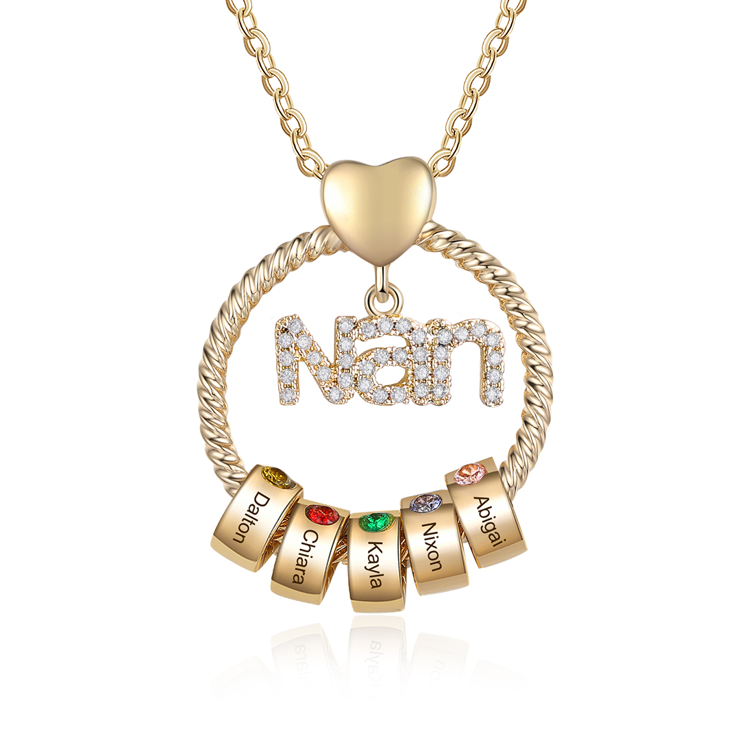 5 Names - Personalised Nan Necklace Custom Names & Birthstones Circle Pendant Necklace Gift for Grandma Nanna-Jessemade AU