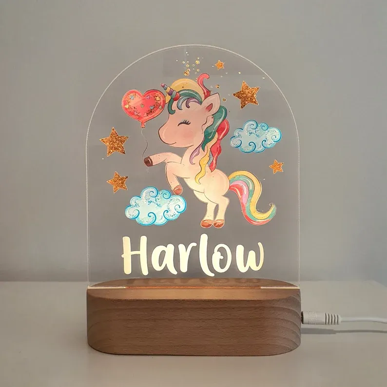 Personalised Rainbow Unicorn Night Light Custom Name LED Lamp Baby Gift for Kids-Jessemade AU