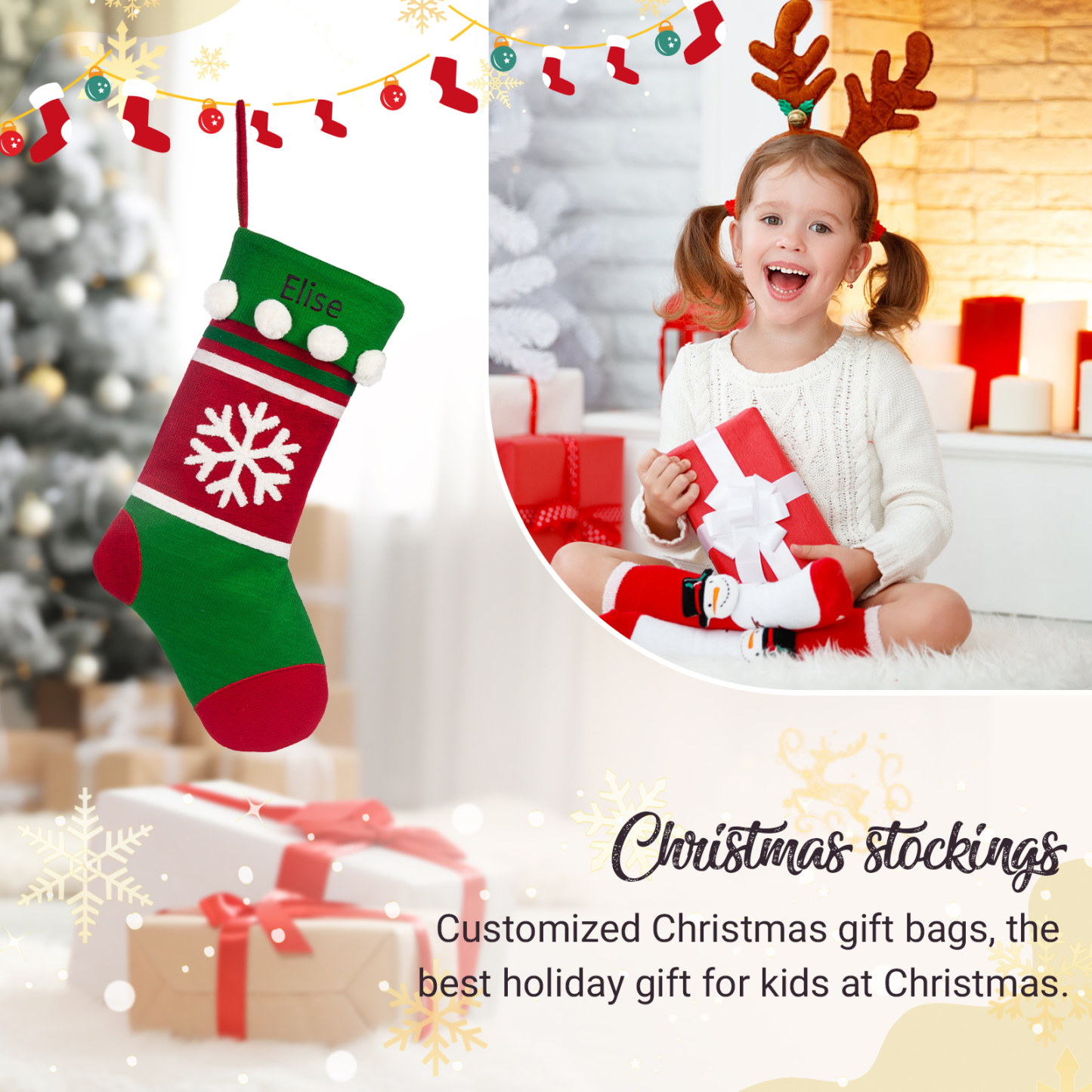 Personalised Christmas Stocking Ornament Custom 1 Name Christmas Gift Bags Gifts for Family Friends-Jessemade AU