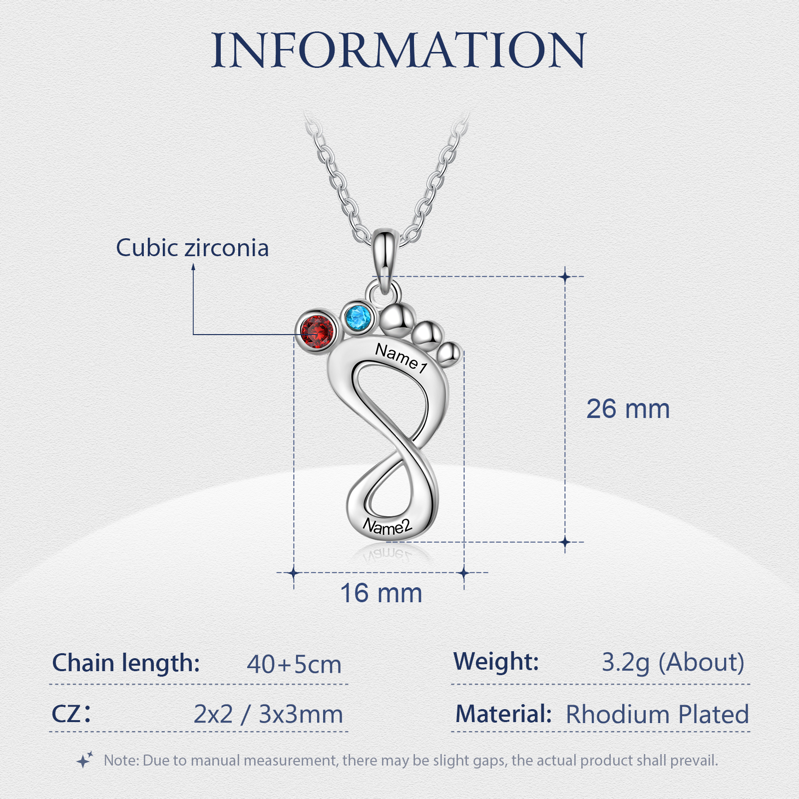 Personalised Baby Foot Necklace With 2 Birthstones Engraved Family Names Gift For Mother-Jessemade AU