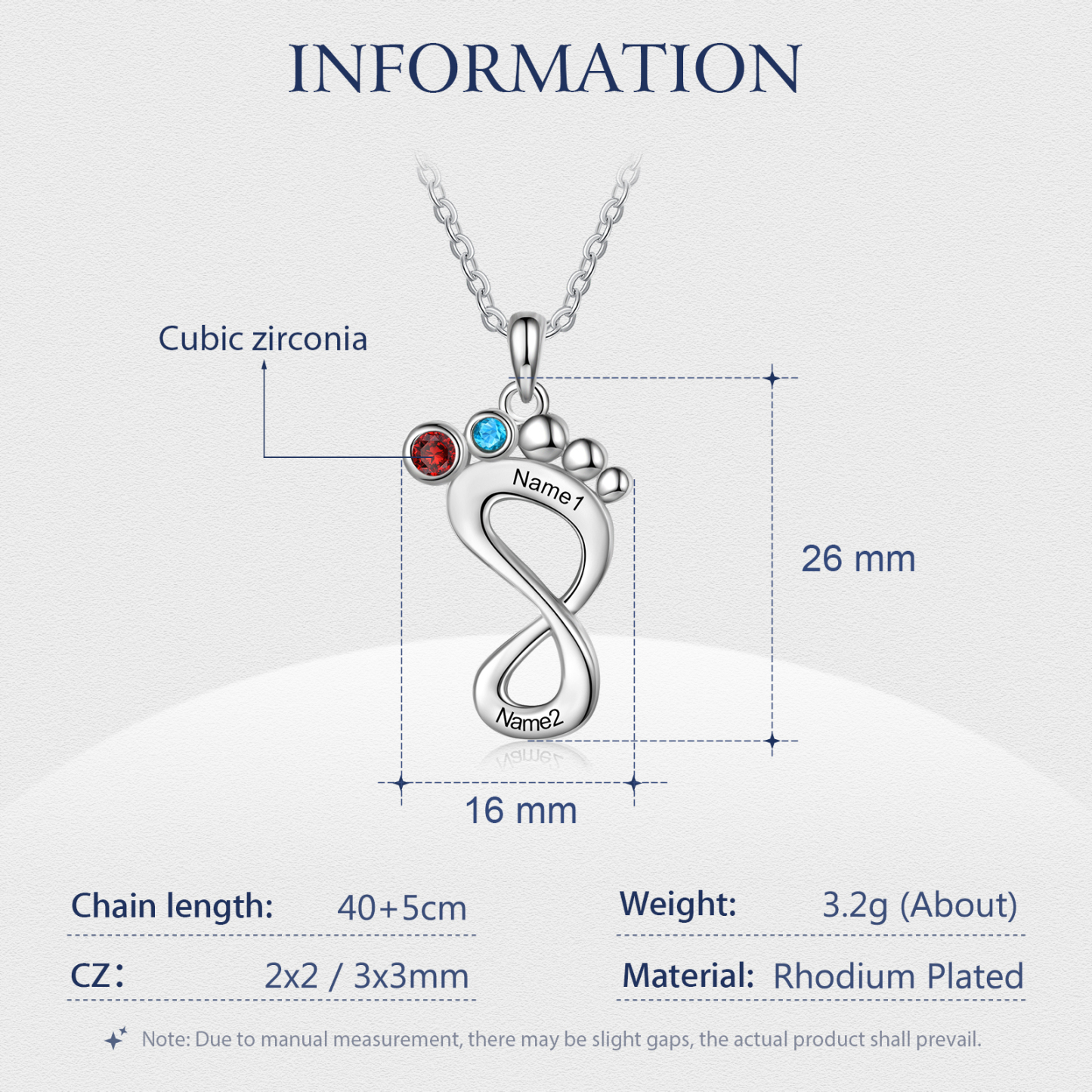 Personalised Baby Foot Necklace With 2 Birthstones Engraved Family Names Gift For Mother-Jessemade AU