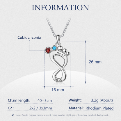 Personalised Baby Foot Necklace With 2 Birthstones Engraved Family Names Gift For Mother-Jessemade AU