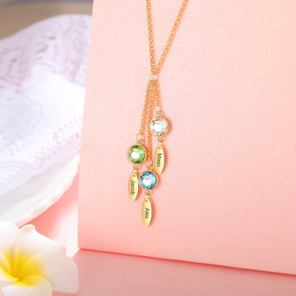 Personalised Bar Necklace With 3 Birthstones Engraved Names Necklace Best Gift For Mother-Jessemade AU