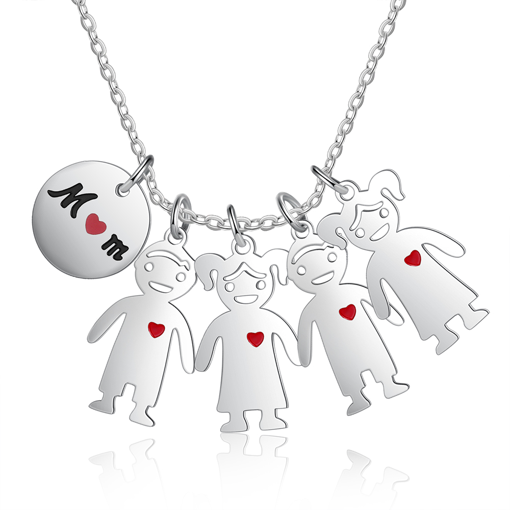 Personalised 4 Kids Charm Necklace Engraved Names Gift For Mother-Jessemade AU