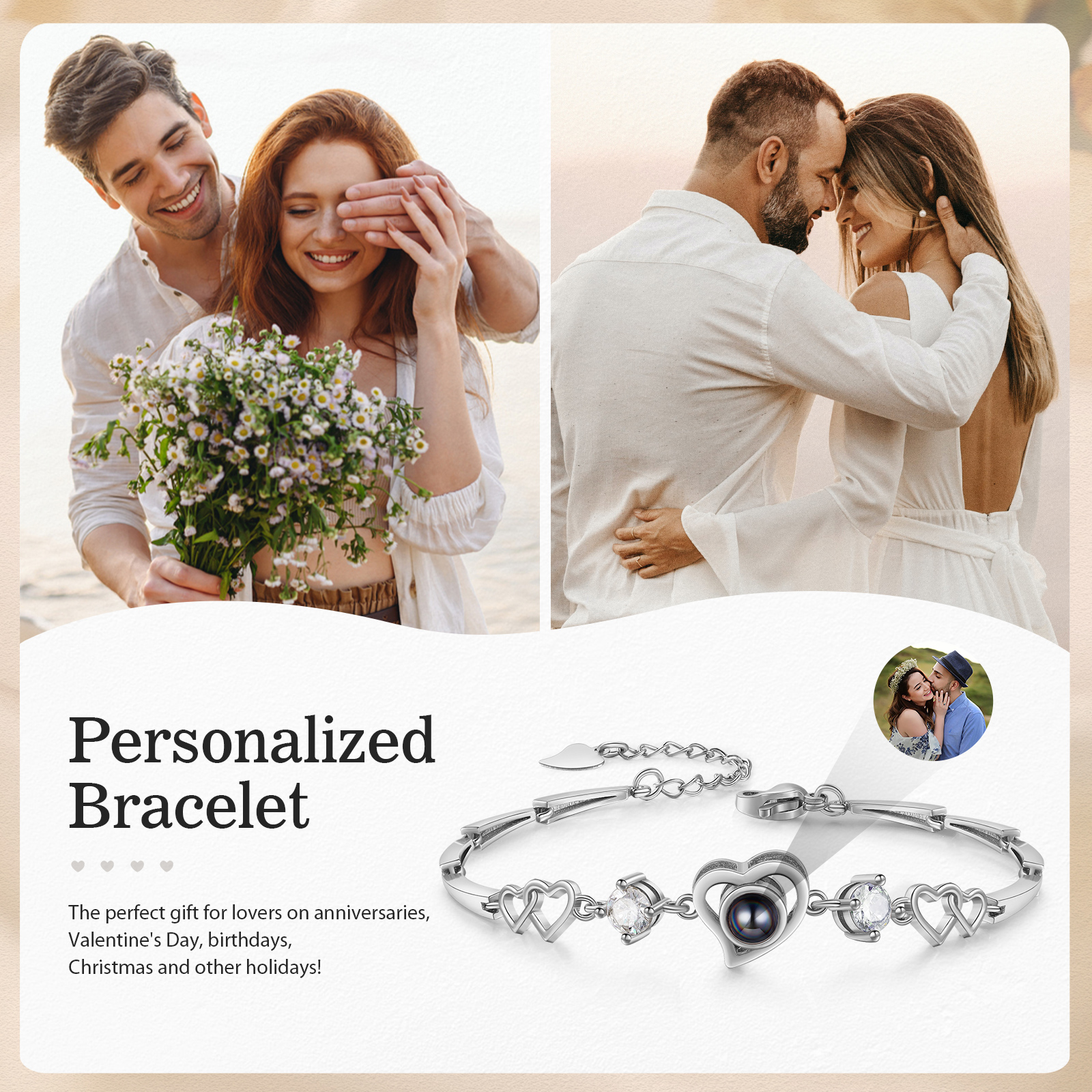Personalised Projection Bracelet Custom Colourful Photo Bracelet Heart Adjustable Couple Bracelet Personalised Gift for Her-Jessemade AU