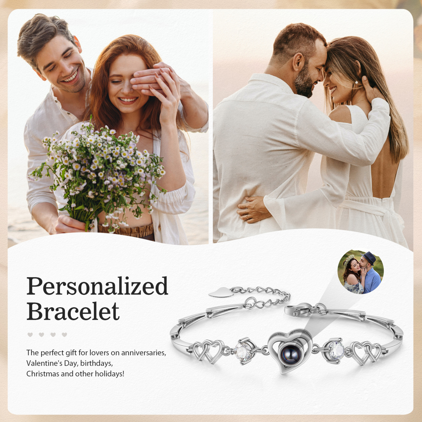 Personalised Projection Bracelet Custom Colourful Photo Bracelet Heart Adjustable Couple Bracelet Personalised Gift for Her-Jessemade AU