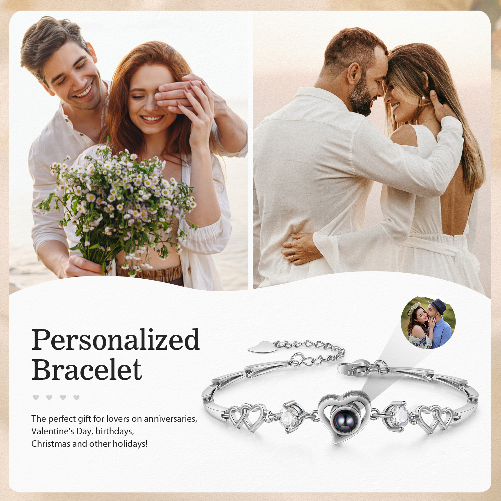 Personalised Projection Bracelet Custom Colourful Photo Bracelet Heart Adjustable Couple Bracelet Personalised Gift for Her-Jessemade AU