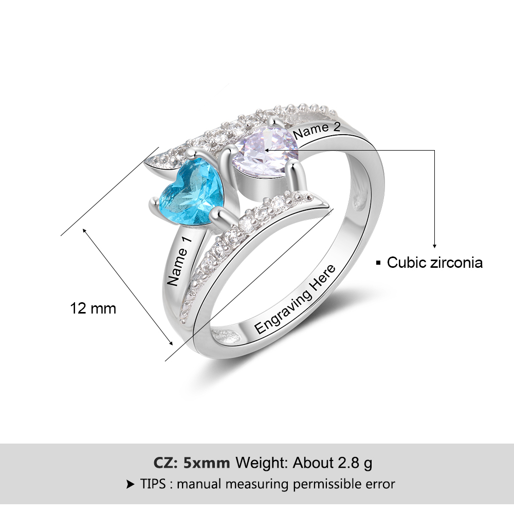 Family Ring Promise Ring Personalised 2 Birthstones Ring With Names Gifts for Her-Jessemade AU