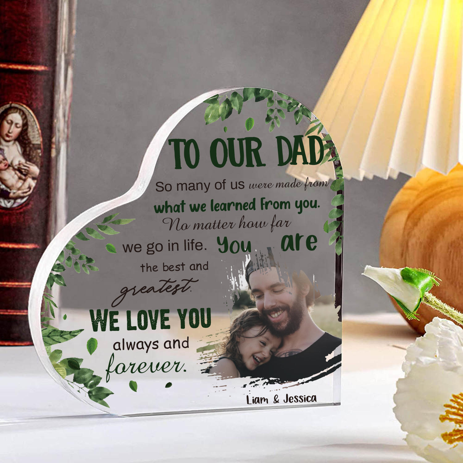 To Our Dad Personalised Acrylic Heart Keepsake Custom Photo Sign Plaque - WE LOVE YOU always and forever.-Jessemade AU